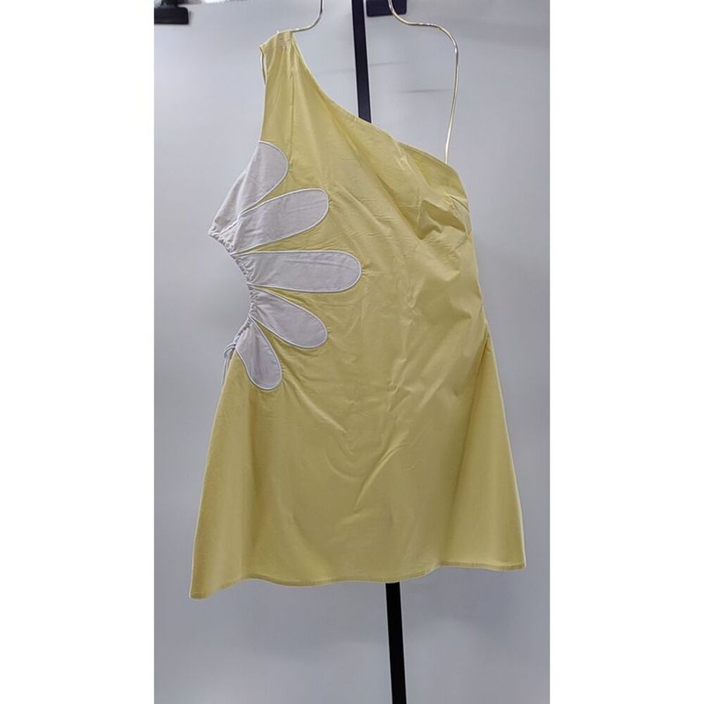Lulus Women Sunny Design Yellow Cutout Flower One-Shoulder Mini Dress XL NWT